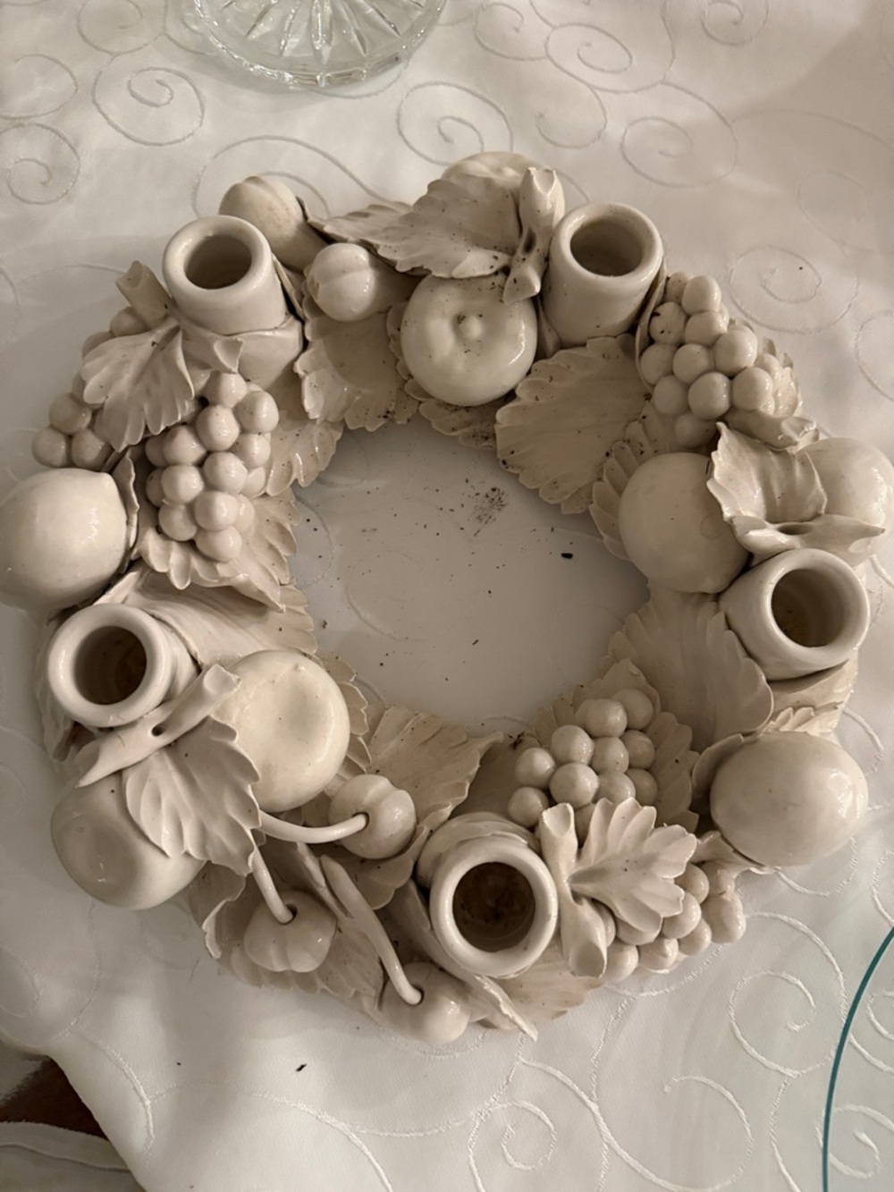 1950’s Blanc de Chine porcelain Wreath centerpiece candelabra